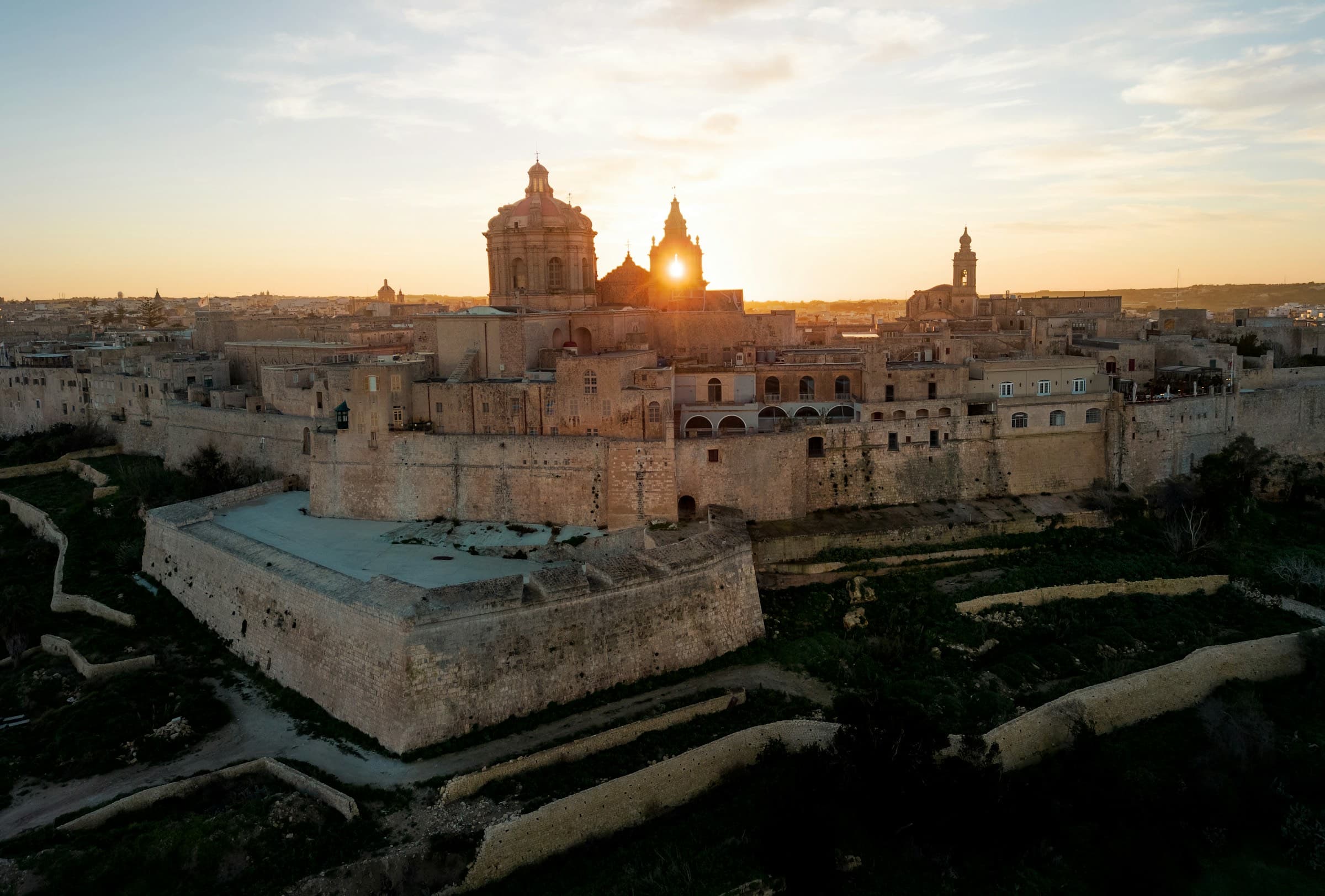 Mdina, the walled city of Malta, at sunset